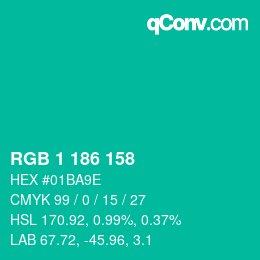 カラーコード: RGB 1 186 158 | qconv.com