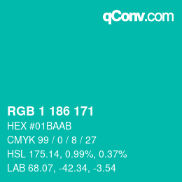 Color code: RGB 1 186 171 | qconv.com
