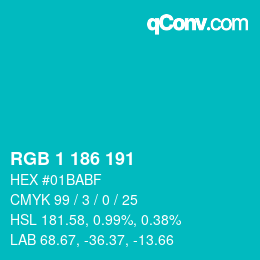 Color code: RGB 1 186 191 | qconv.com