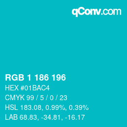 Color code: RGB 1 186 196 | qconv.com