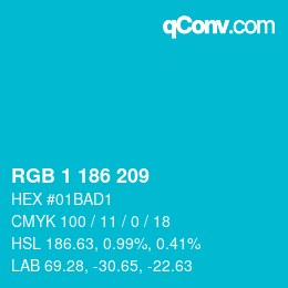 颜色代码: RGB 1 186 209 | qconv.com