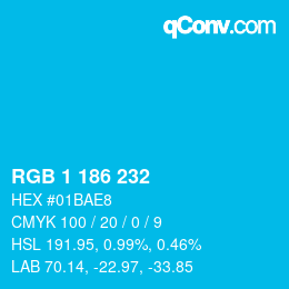Color code: RGB 1 186 232 | qconv.com