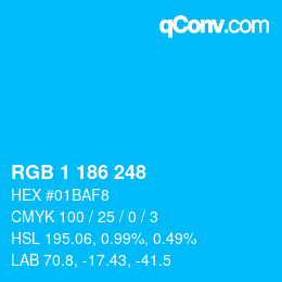 Color code: RGB 1 186 248 | qconv.com