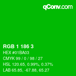 カラーコード: RGB 1 186 3 | qconv.com