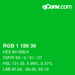 カラーコード: RGB 1 186 36 | qconv.com