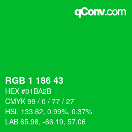 カラーコード: RGB 1 186 43 | qconv.com