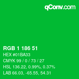 Color code: RGB 1 186 51 | qconv.com