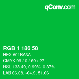 カラーコード: RGB 1 186 58 | qconv.com