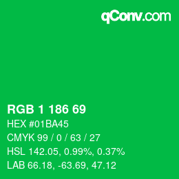 カラーコード: RGB 1 186 69 | qconv.com