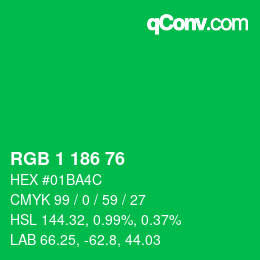 Color code: RGB 1 186 76 | qconv.com