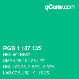 カラーコード: RGB 1 187 135 | qconv.com