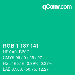 Color code: RGB 1 187 141 | qconv.com