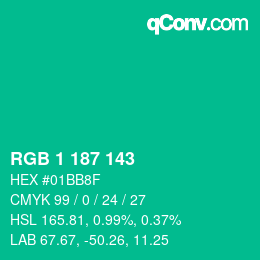 Color code: RGB 1 187 143 | qconv.com