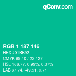 Color code: RGB 1 187 146 | qconv.com