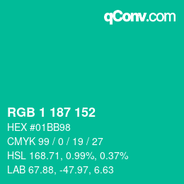 Color code: RGB 1 187 152 | qconv.com