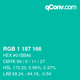 Color code: RGB 1 187 166 | qconv.com