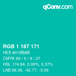 カラーコード: RGB 1 187 171 | qconv.com