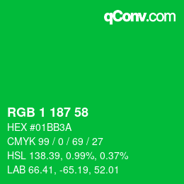 Color code: RGB 1 187 58 | qconv.com