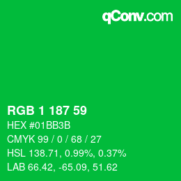 カラーコード: RGB 1 187 59 | qconv.com