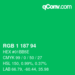 Color code: RGB 1 187 94 | qconv.com