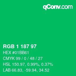 カラーコード: RGB 1 187 97 | qconv.com