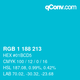 Color code: RGB 1 188 213 | qconv.com