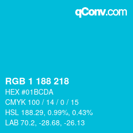 Color code: RGB 1 188 218 | qconv.com