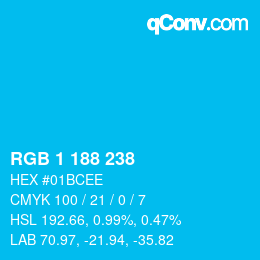 Color code: RGB 1 188 238 | qconv.com