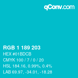 Color code: RGB 1 189 203 | qconv.com