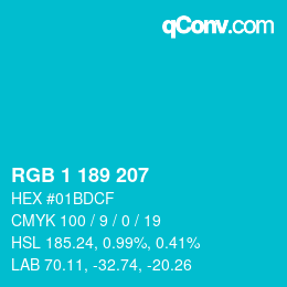 Color code: RGB 1 189 207 | qconv.com