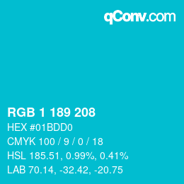 Color code: RGB 1 189 208 | qconv.com