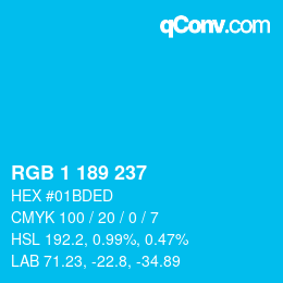 Color code: RGB 1 189 237 | qconv.com