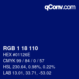 カラーコード: RGB 1 18 110 | qconv.com