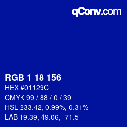 Color code: RGB 1 18 156 | qconv.com