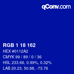 カラーコード: RGB 1 18 162 | qconv.com