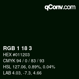 Color code: RGB 1 18 3 | qconv.com