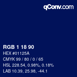 Color code: RGB 1 18 90 | qconv.com