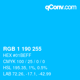 Color code: RGB 1 190 255 | qconv.com