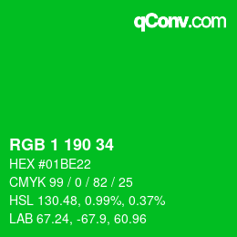 Color code: RGB 1 190 34 | qconv.com