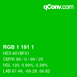 カラーコード: RGB 1 191 1 | qconv.com
