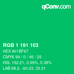 カラーコード: RGB 1 191 103 | qconv.com