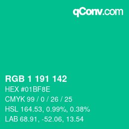Color code: RGB 1 191 142 | qconv.com