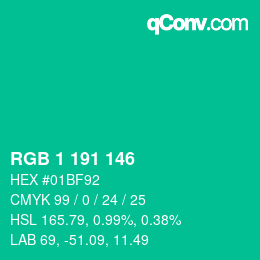 カラーコード: RGB 1 191 146 | qconv.com