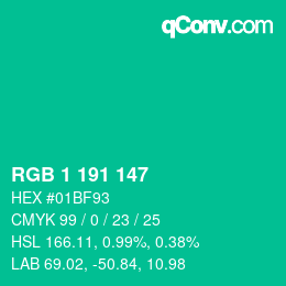 Color code: RGB 1 191 147 | qconv.com