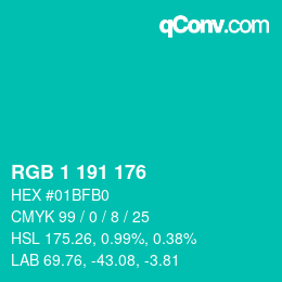 カラーコード: RGB 1 191 176 | qconv.com