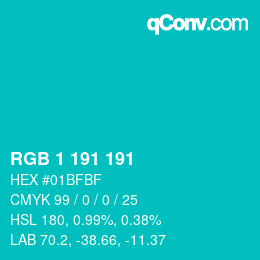 カラーコード: RGB 1 191 191 | qconv.com
