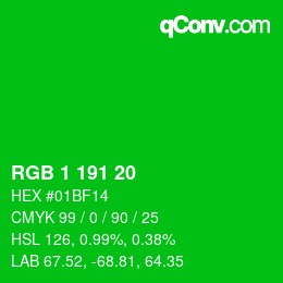 Color code: RGB 1 191 20 | qconv.com