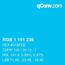 Color code: RGB 1 191 238 | qconv.com