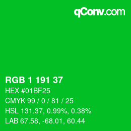 カラーコード: RGB 1 191 37 | qconv.com