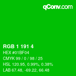 Color code: RGB 1 191 4 | qconv.com